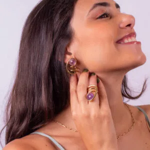 Anel Ametista Dourado